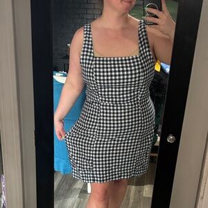 Old Navy Navy and White Gingham Square-Neck Mini Dress
